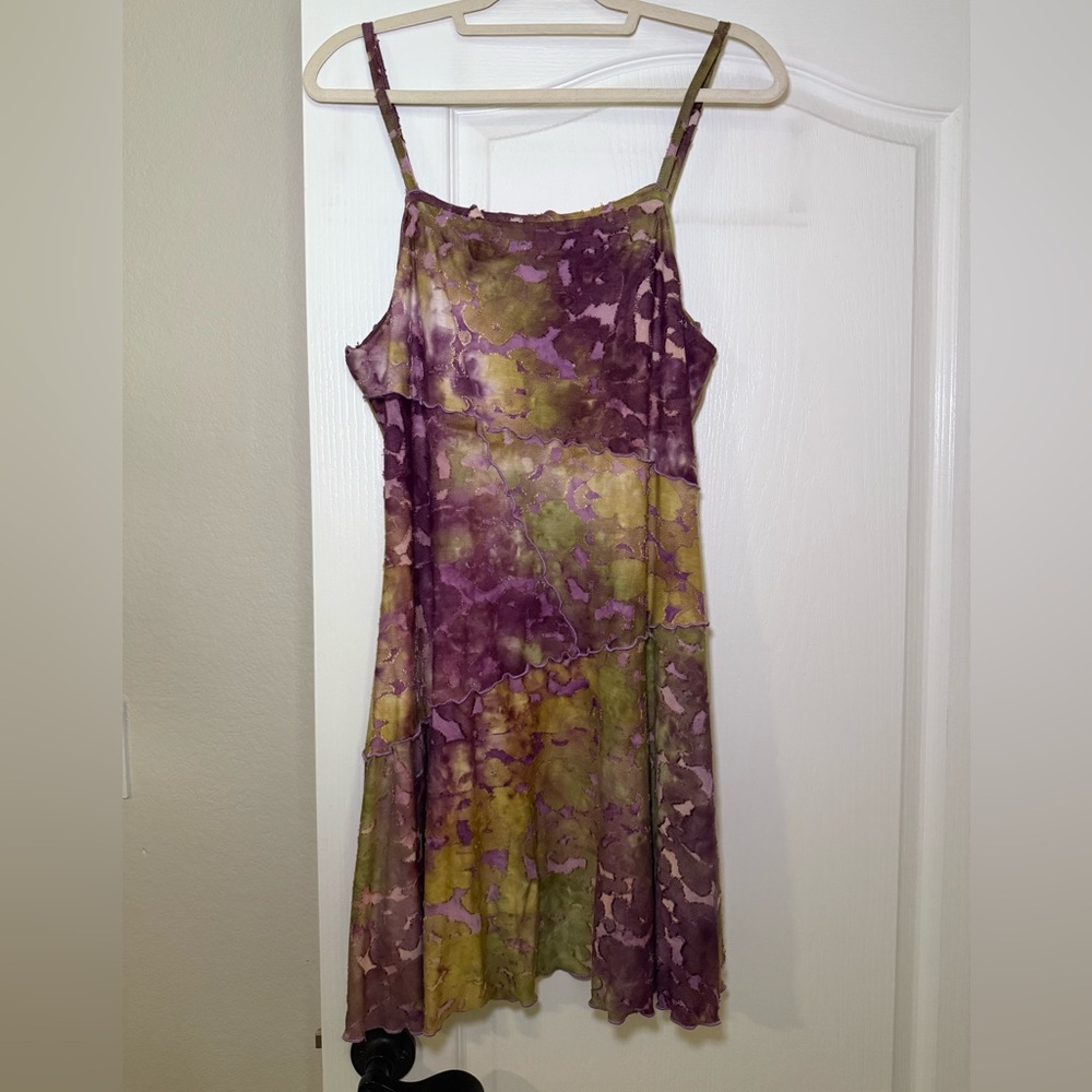 Purple and Yellow Sleeveless Spaghetti Strap Sundress